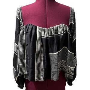 STONE COLD FOX Idaho Blouse SMALL Off Shoulder Crop Black White EUC